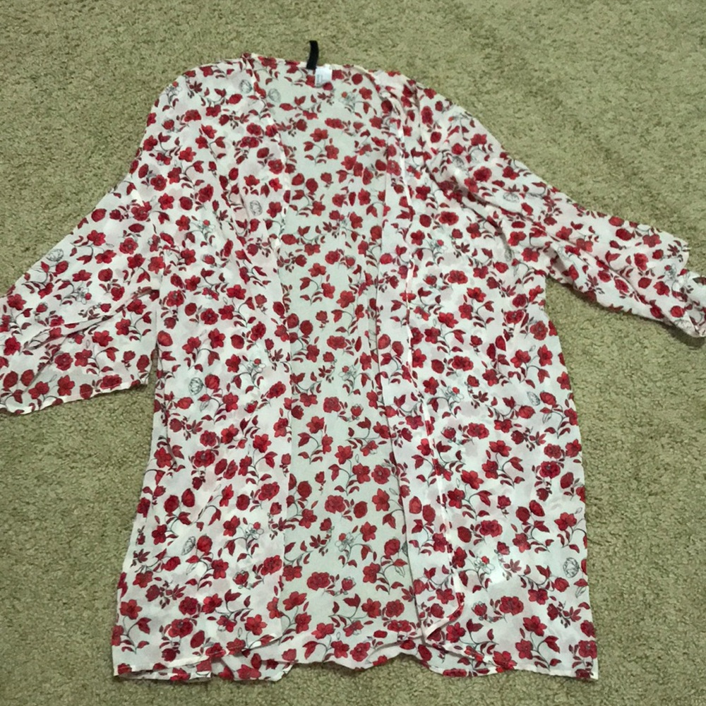 Red and white floral cardigan